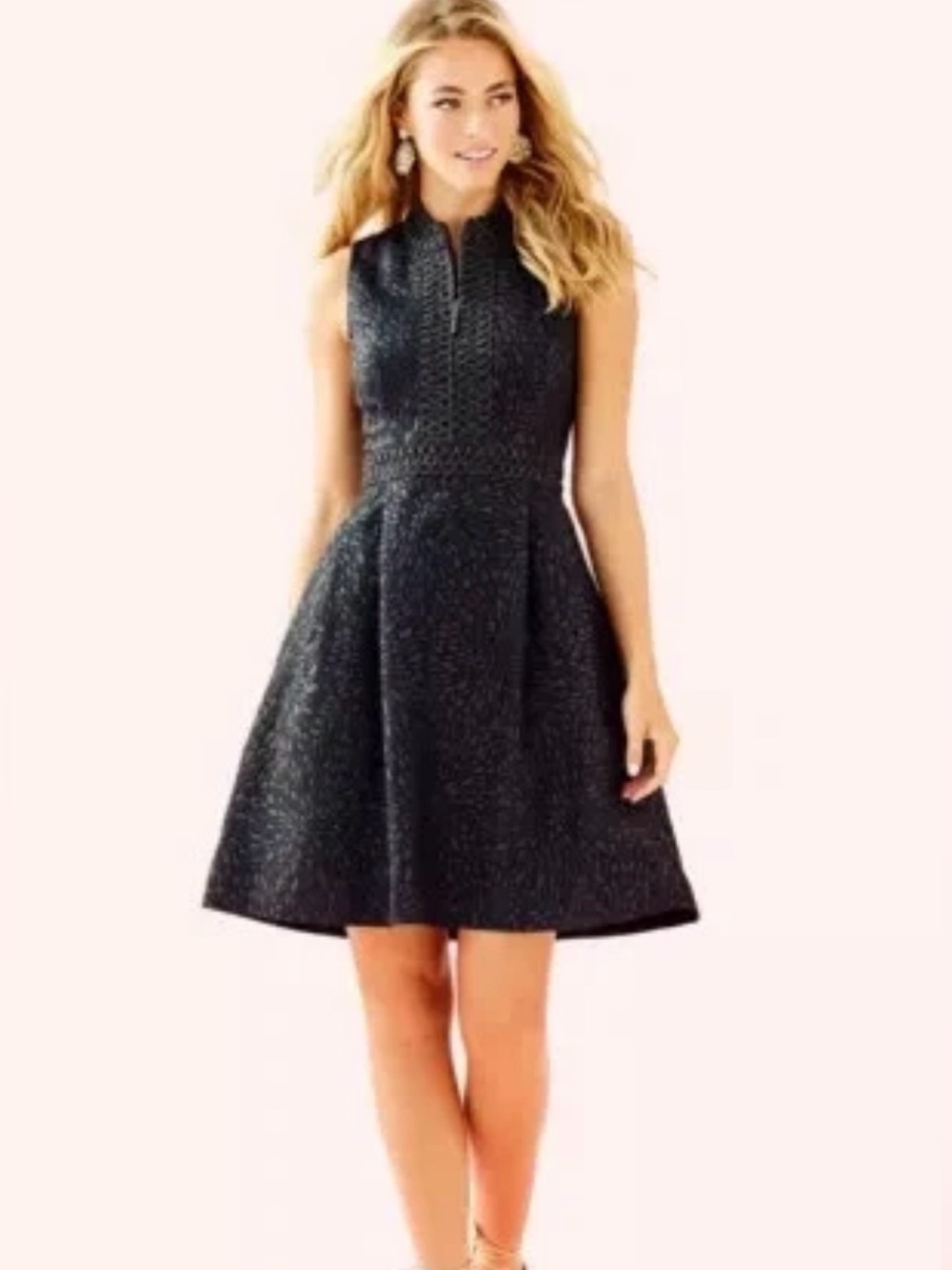 NEW Lilly Pulitzer Franci Dress Women 12 Black Onyx Lagoon Jacquard Cocktail LBD